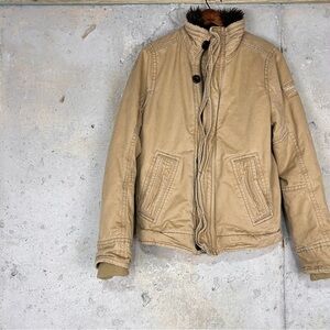 Abercrombie y2k khaki tan Sherpa fur jacket small men